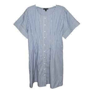 J. Crew Wren Striped Mini Short Sleeve Blue & White Shirt Dress Poplin Size 12